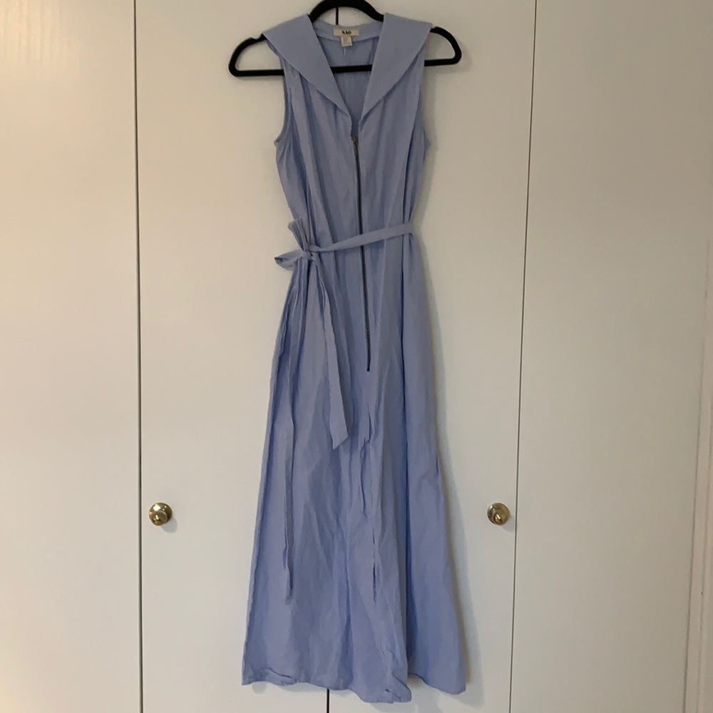Blue and white wide leg cropped jumpsuit